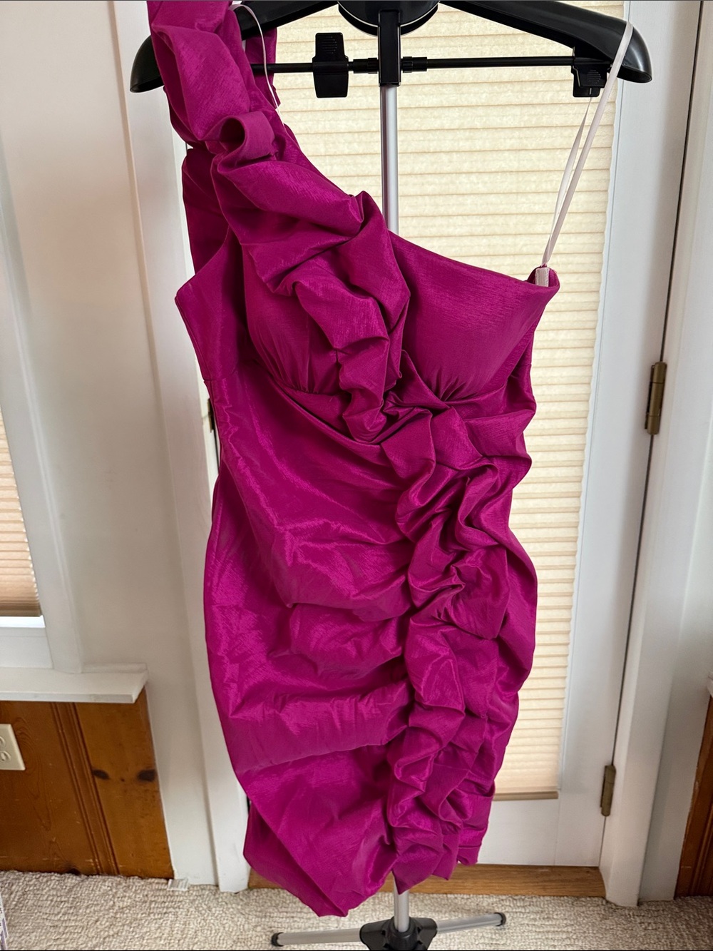 Betsy & Adam Fuchsia One-Shoulder Ruffled Cocktail Dress size 14